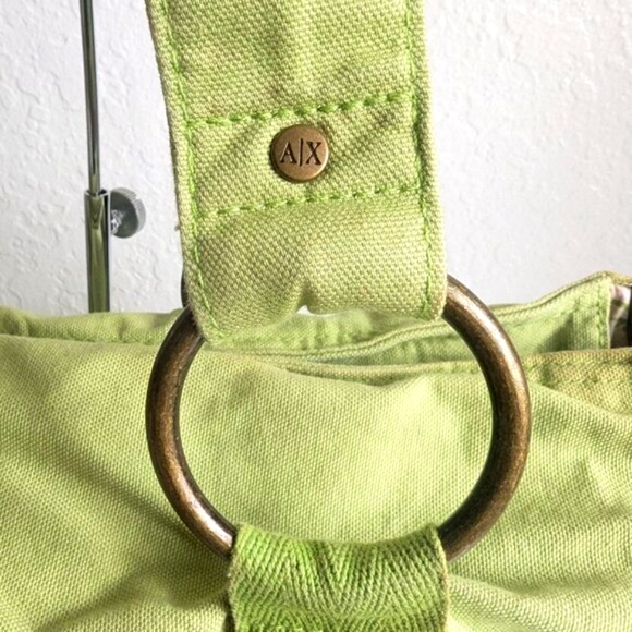 Armani Exchange Canvas Tote Handbag Bag Chartreuse Lime Green Carryall $475 - Picture 12 of 16